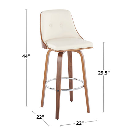 Fixed-Height Barstool Set - Light Grey Faux Leather, Walnut Wood
