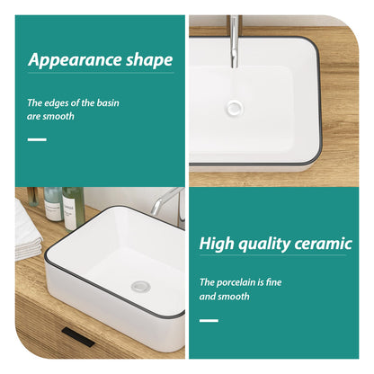 16x12 White Ceramic Rectangular Vessel Sink