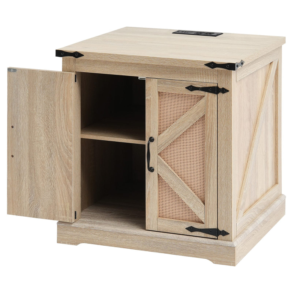 Farmhouse Rattan Coffee Table - Storage & USB Outlets