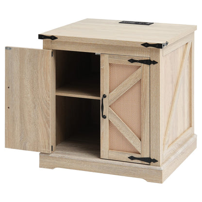Farmhouse Rattan Coffee Table - Storage & USB Outlets