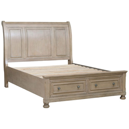 Queen Wood Bed with Storage Drawers Gray Finish Traditional Style for Bedroom