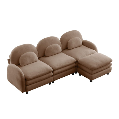 Camel Teddy Fabric 3-Seat Sofa - Curved Backrest & Armrests