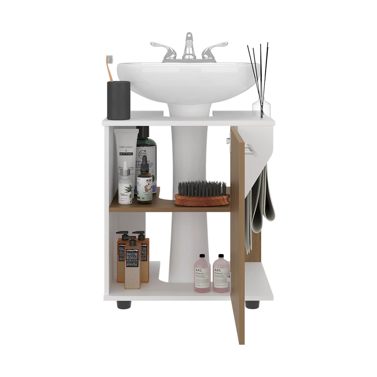 White Natural Oak Bathroom Vanity with Storage