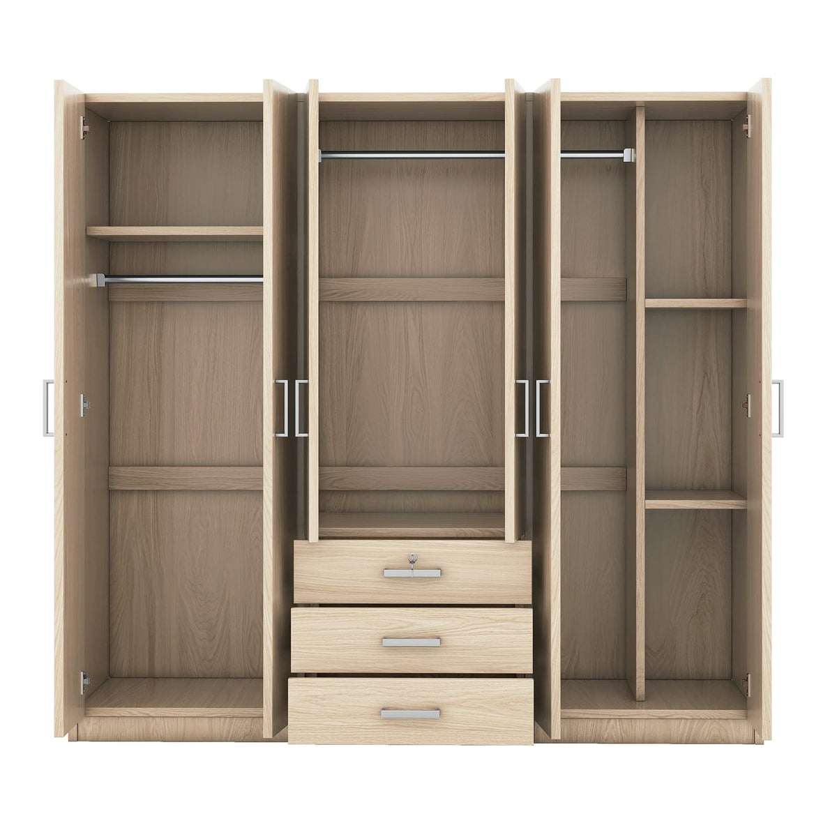 6-Door Wooden Wardrobe - Brown Storage for Bedrooms