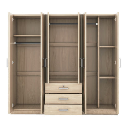 6-Door Wooden Wardrobe - Brown Storage for Bedrooms