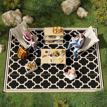 9' x 12' Black Outdoor Patio Rug - Waterproof Camping Carpet