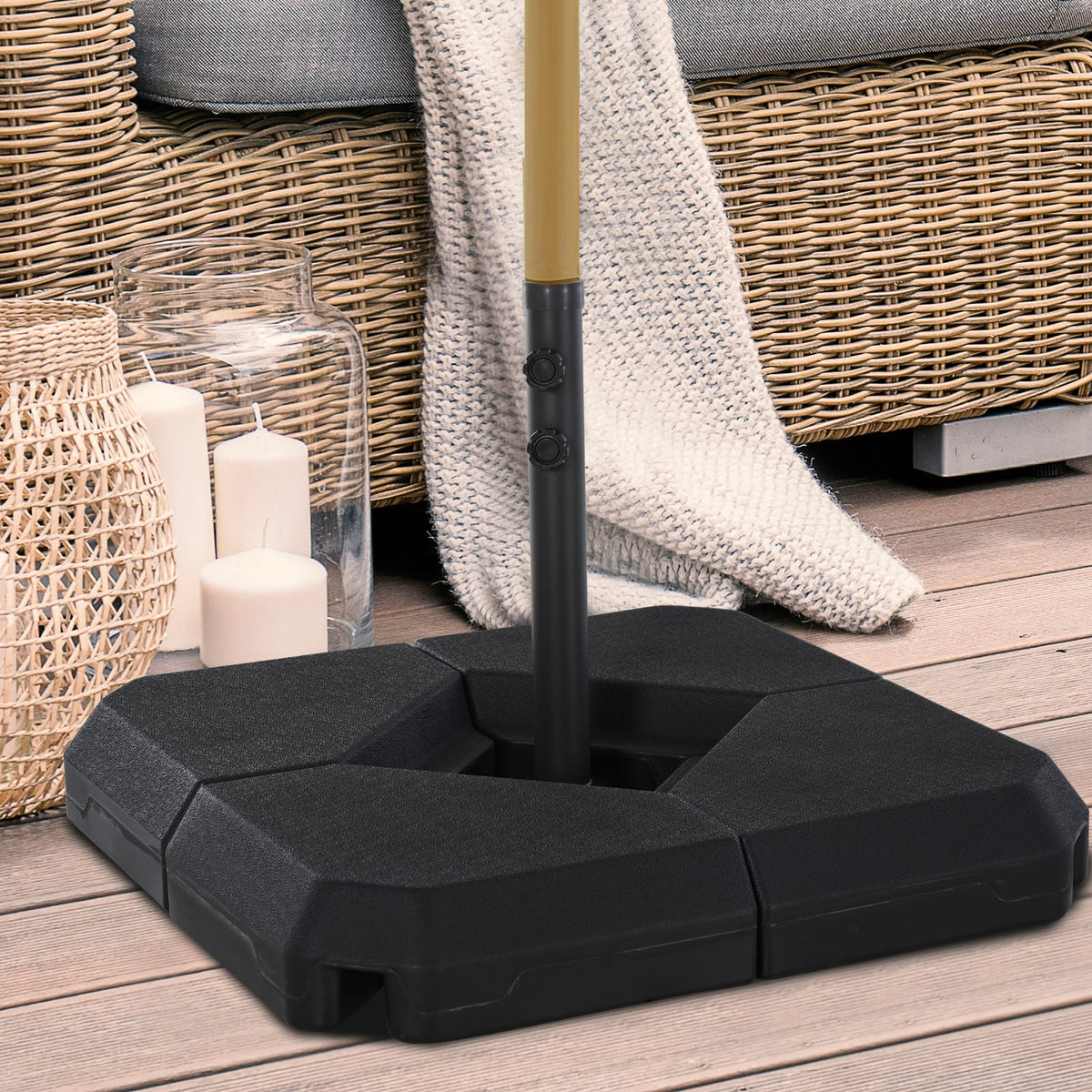 Outsunny 4-Piece Patio Umbrella Base - Steel & Sand/Water Filled, Black