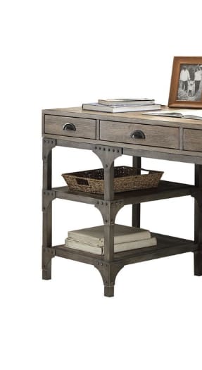 Gorden Weathered Oak Finish Antique Silver Writing Desk - 24" W