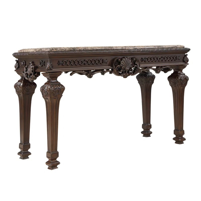 Solid Wood Console Table - Cherry Finish, Marble Top - 54" x 22"