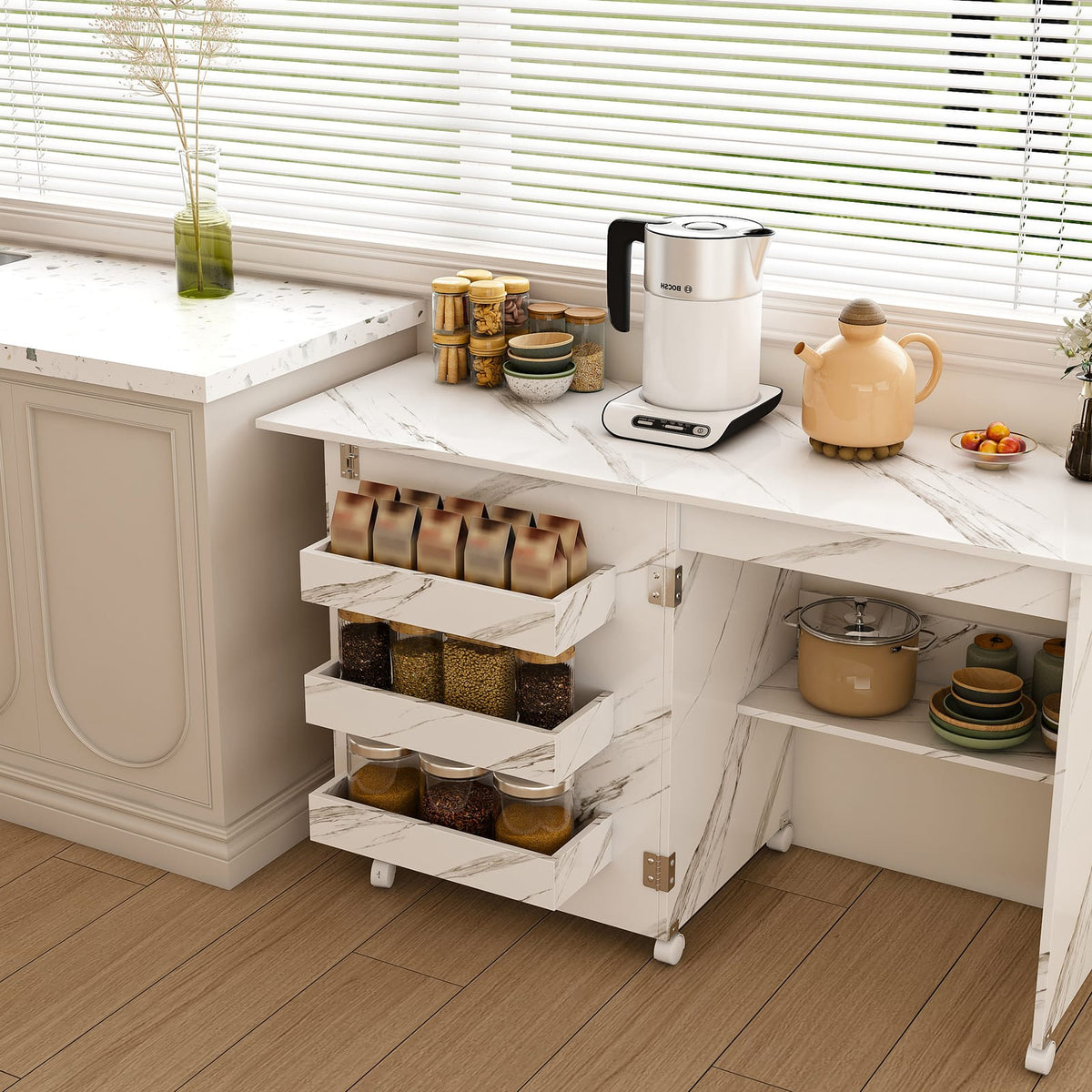 Dining Room Folding Sewing Table with Wheels; Multi-Use Craft Station & Kitchen