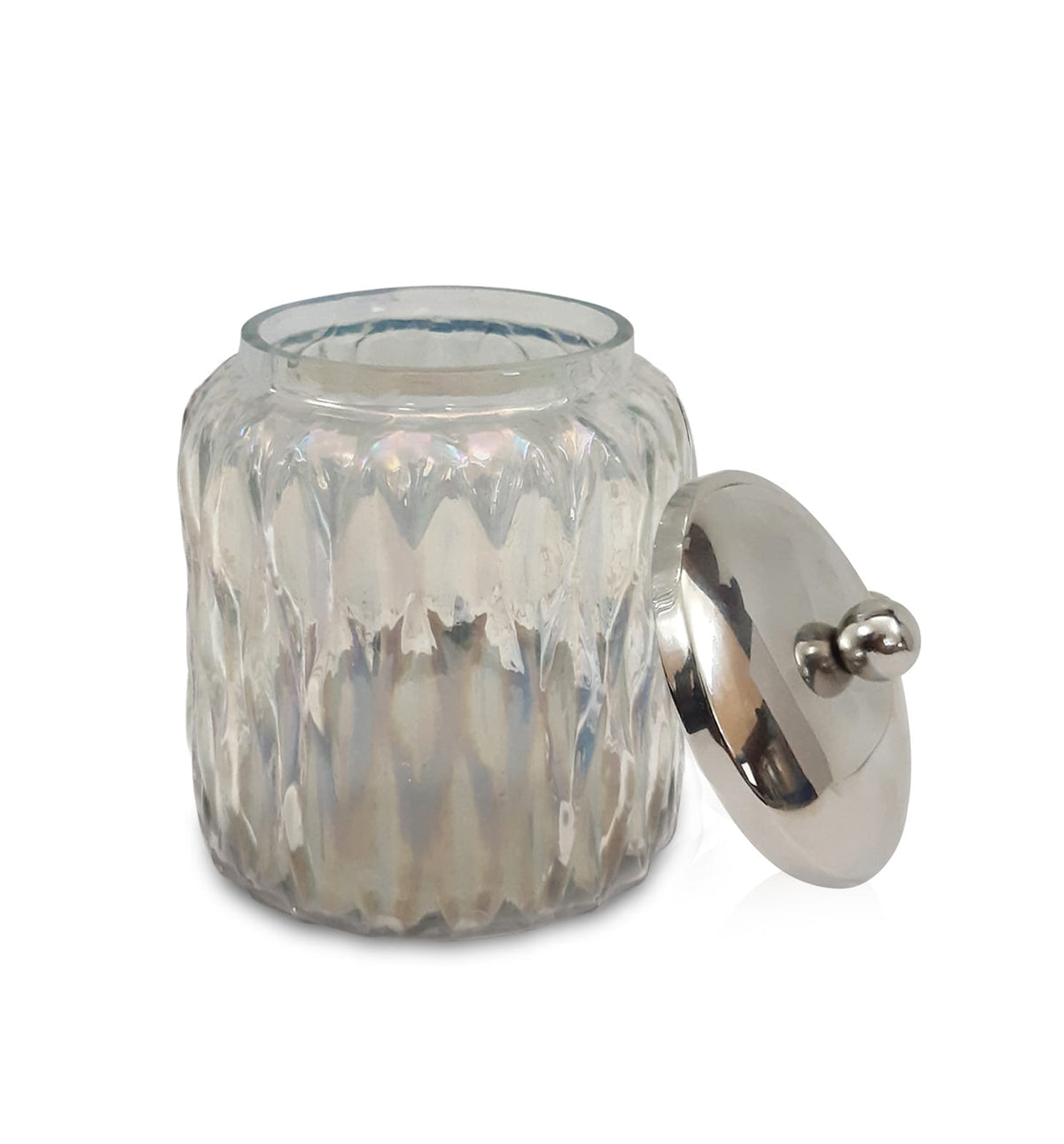 Glacier Vanity Glass Jar - Rainbow Lustre Storage for Cotton Swabs & More