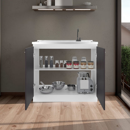 Black & White Print Utility Sink with Cabinet - 20.6 x 39.4 x 35.4", Engineered Wood
