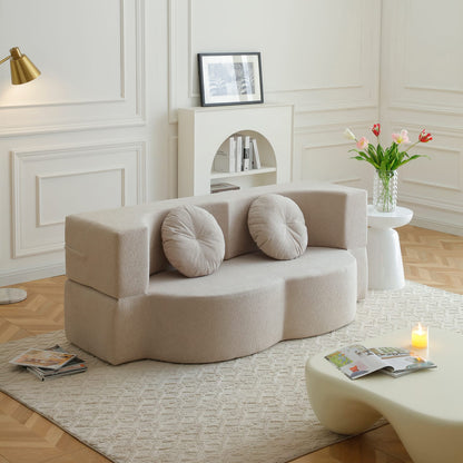 Khaki 2-Seat Folding Sofa Bed - Sleeper Couch for Living Room