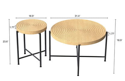 2-Piece Coffee & End Table Set - Oak Natural Wood + Antique White for Living Room