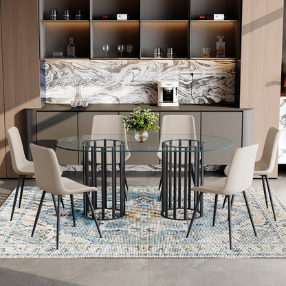 6 Person Glass Dining Table Set - Black Metal Frame