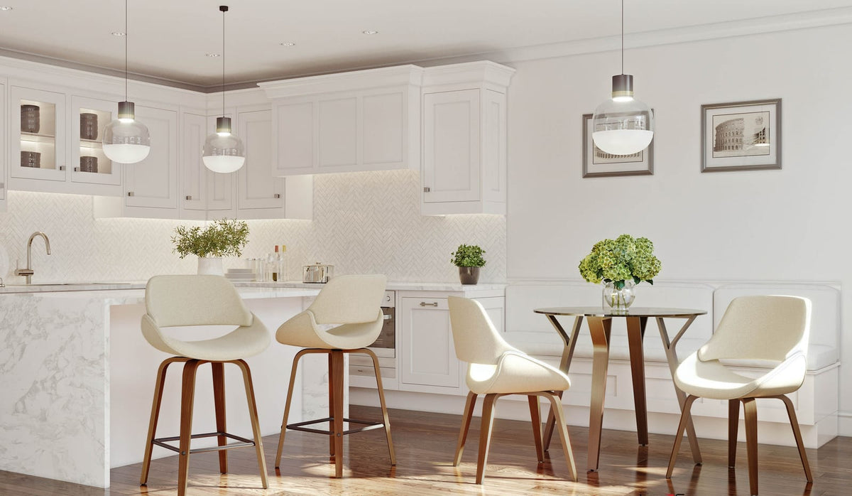 Mid-Century Modern Dining Accent Chairs - Cream Fabric Set of 2