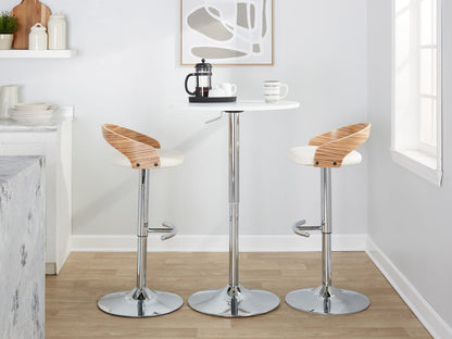 Adjustable Barstool Set - Chrome, White Faux Leather Dining Seating