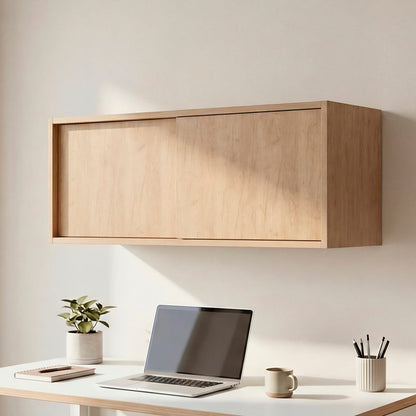 12.4" Natural Wood Wall Mounted Cabinet - Office Storage for Living Room