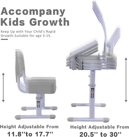 Gray Kids Desk & Chair Set - Adjustable Height Drafting Table