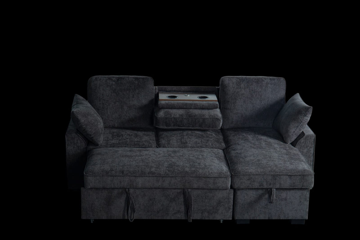 Dark Grey Chenille Sectional Sofa - 3 Seats for Living Room