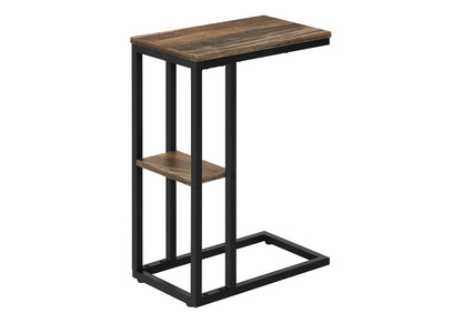 Brown C-Shaped Accent Table with Sofa Slide Base for Living Room