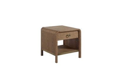 Light Brown Waterfall End Table with Storage Drawer for Modern Style for Living Room