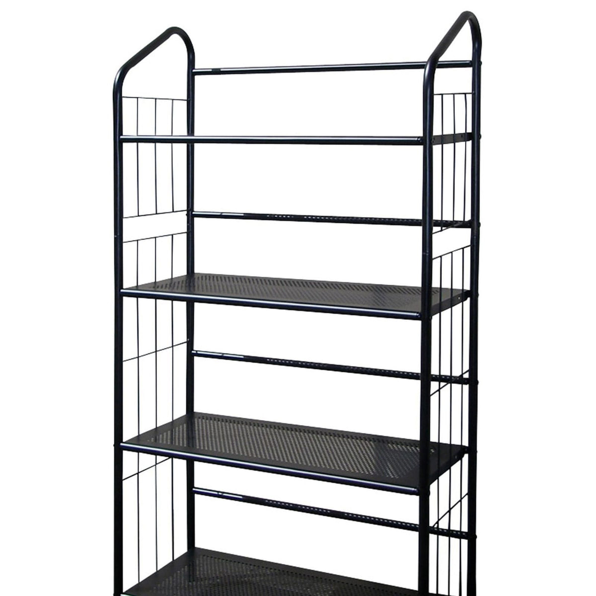 49" Black Wood Tall Bookshelf - 4 Tier Metal Shelving Unit for Living Room