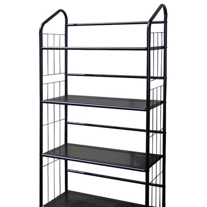 49" Black Wood Tall Bookshelf - 4 Tier Metal Shelving Unit for Living Room
