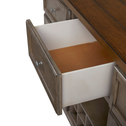 Gray Solid Wood Server with Wine Storage for Dining Room