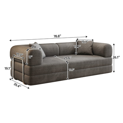 78.8" Grey Corduroy Sofa Bed Convertible Sleeper Futon, No Assembly Needed