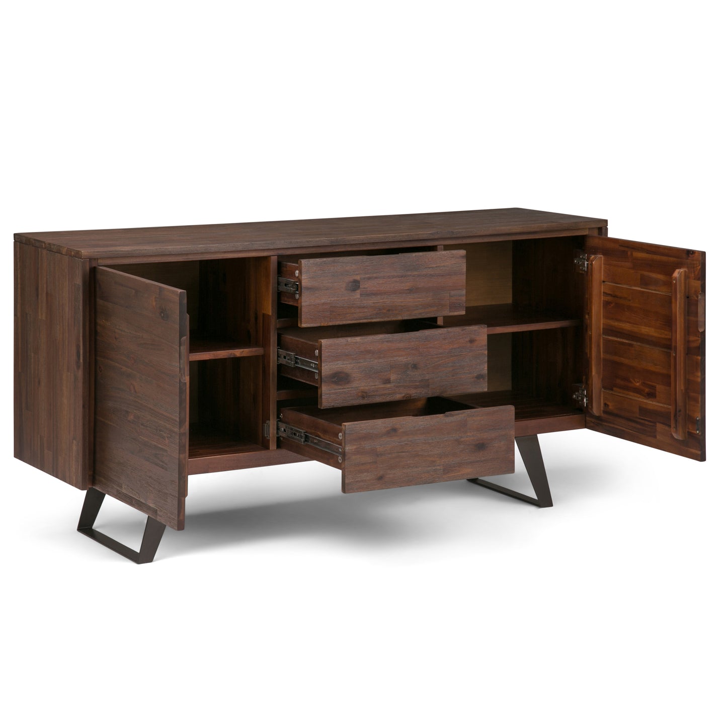 Lowry 60 inch Wide Solid Acacia Wood Sideboard Buffet in Distressed Charcoal Brown