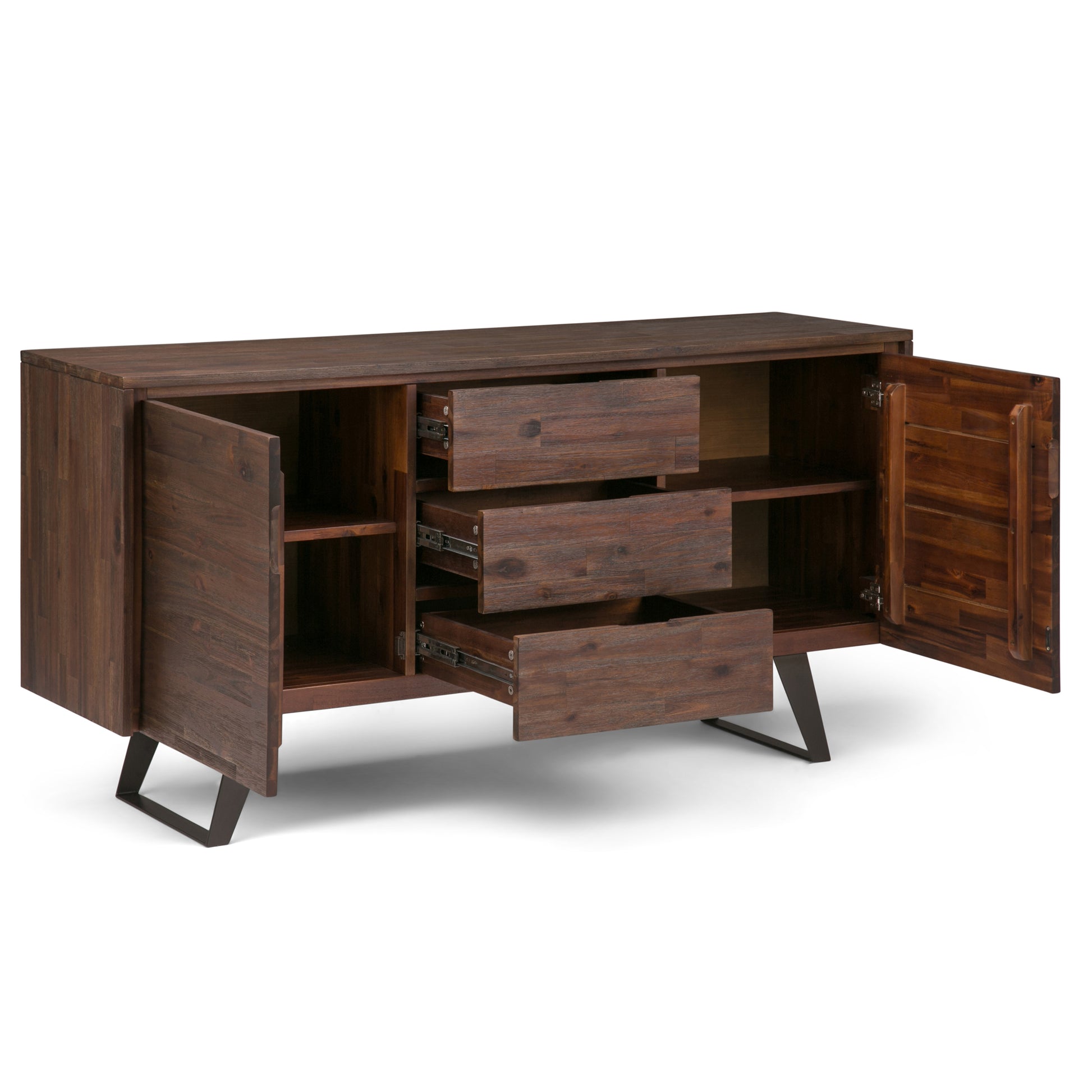 Lowry 60 inch Wide Solid Acacia Wood Sideboard Buffet in Distressed Charcoal Brown