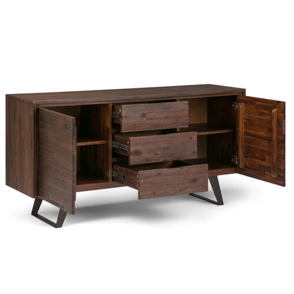 Lowry 60 inch Wide Solid Acacia Wood Sideboard Buffet in Distressed Charcoal Brown