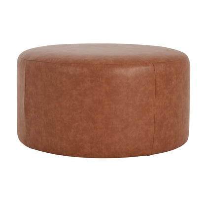 Brown Faux Leather Ottoman - 30" Round Footrest for Living Room