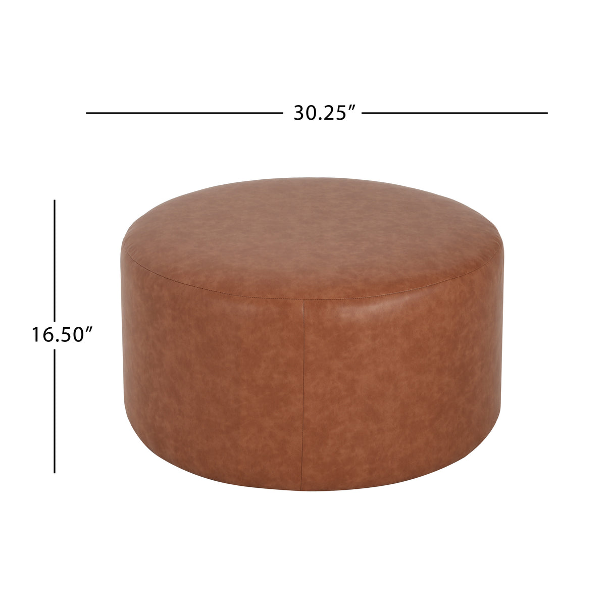 Brown Faux Leather Ottoman - 30" Round Footrest for Living Room