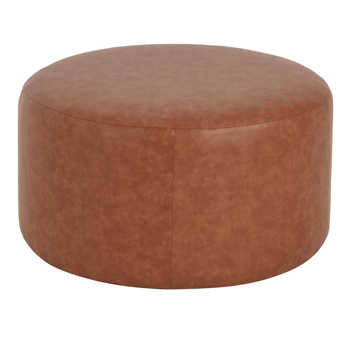 Brown Faux Leather Ottoman - 30" Round Footrest for Living Room