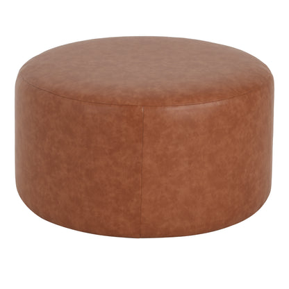 Brown Faux Leather Ottoman - 30" Round Footrest for Living Room