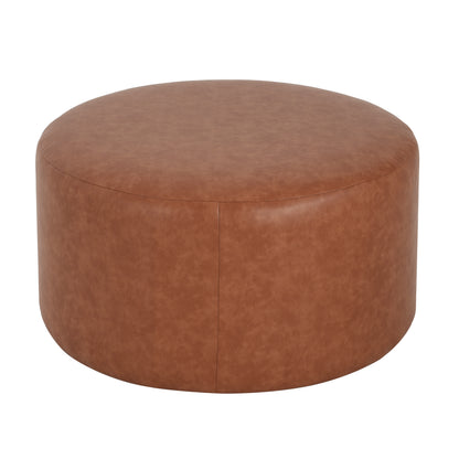 Brown Faux Leather Ottoman - 30" Round Footrest for Living Room