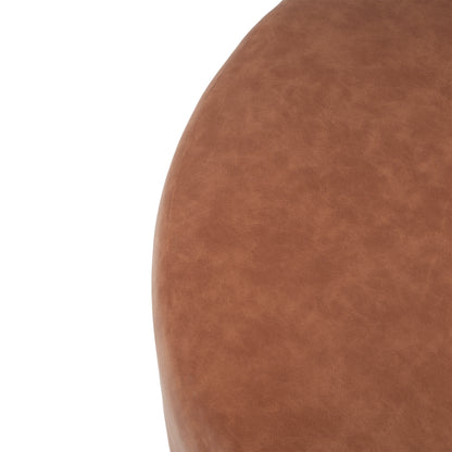 Brown Faux Leather Ottoman - 30" Round Footrest for Living Room