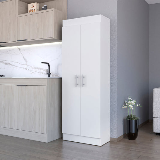 5-Shelf White Wood Kitchen Pantry Cabinet for Dining Room
