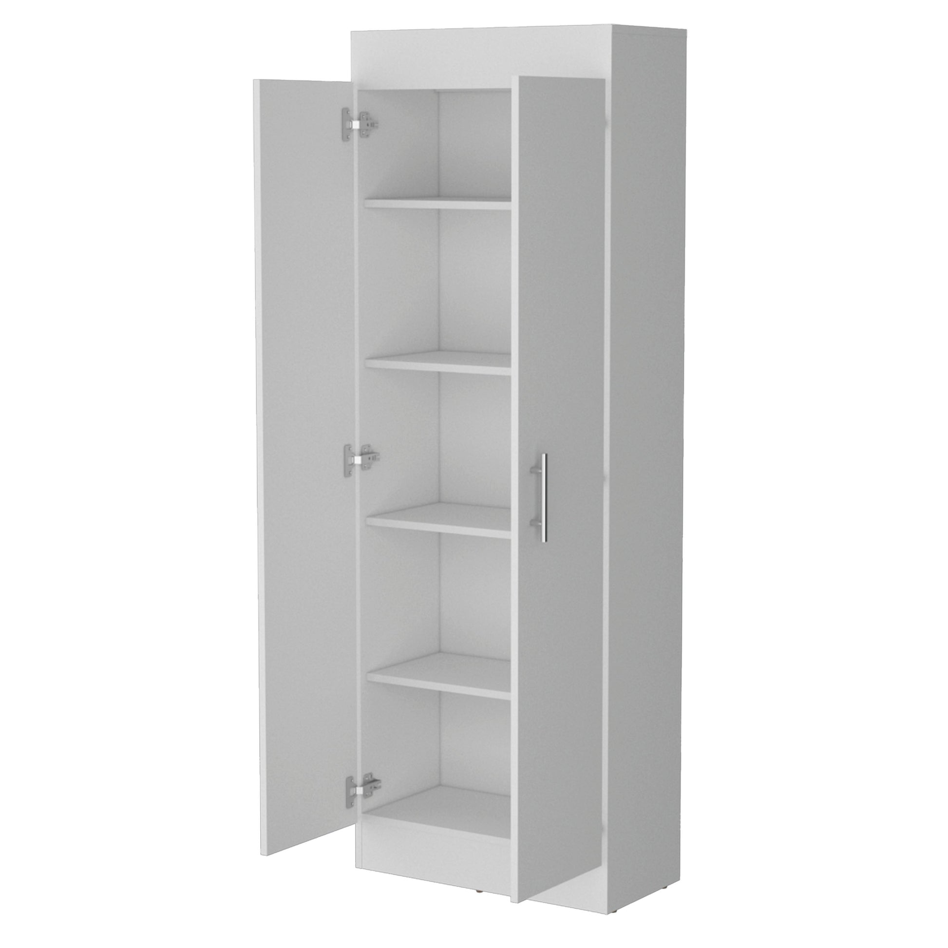 5-Shelf White Wood Kitchen Pantry Cabinet for Dining Room