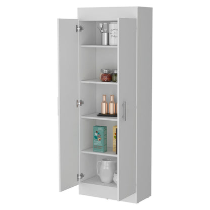 5-Shelf White Wood Kitchen Pantry Cabinet for Dining Room