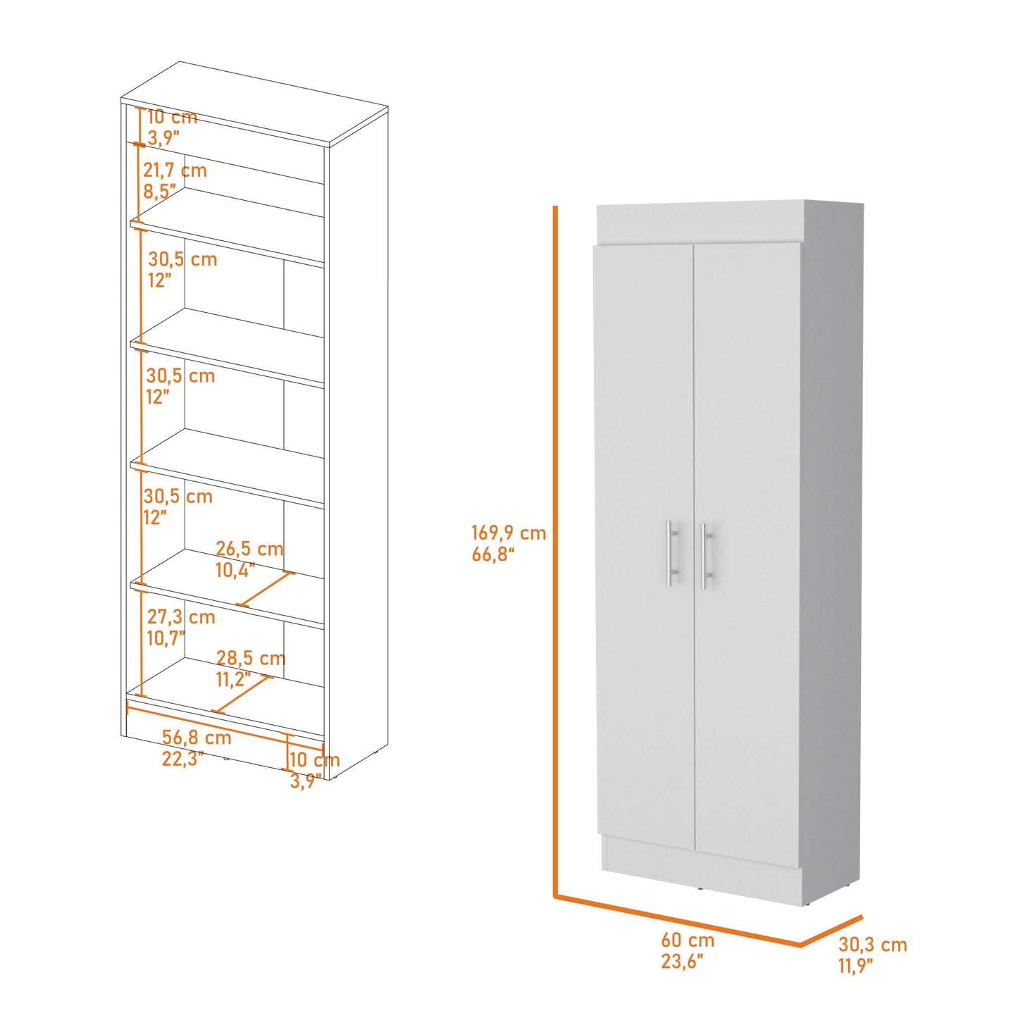 5-Shelf White Wood Kitchen Pantry Cabinet for Dining Room