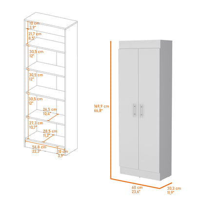 5-Shelf White Wood Kitchen Pantry Cabinet for Dining Room