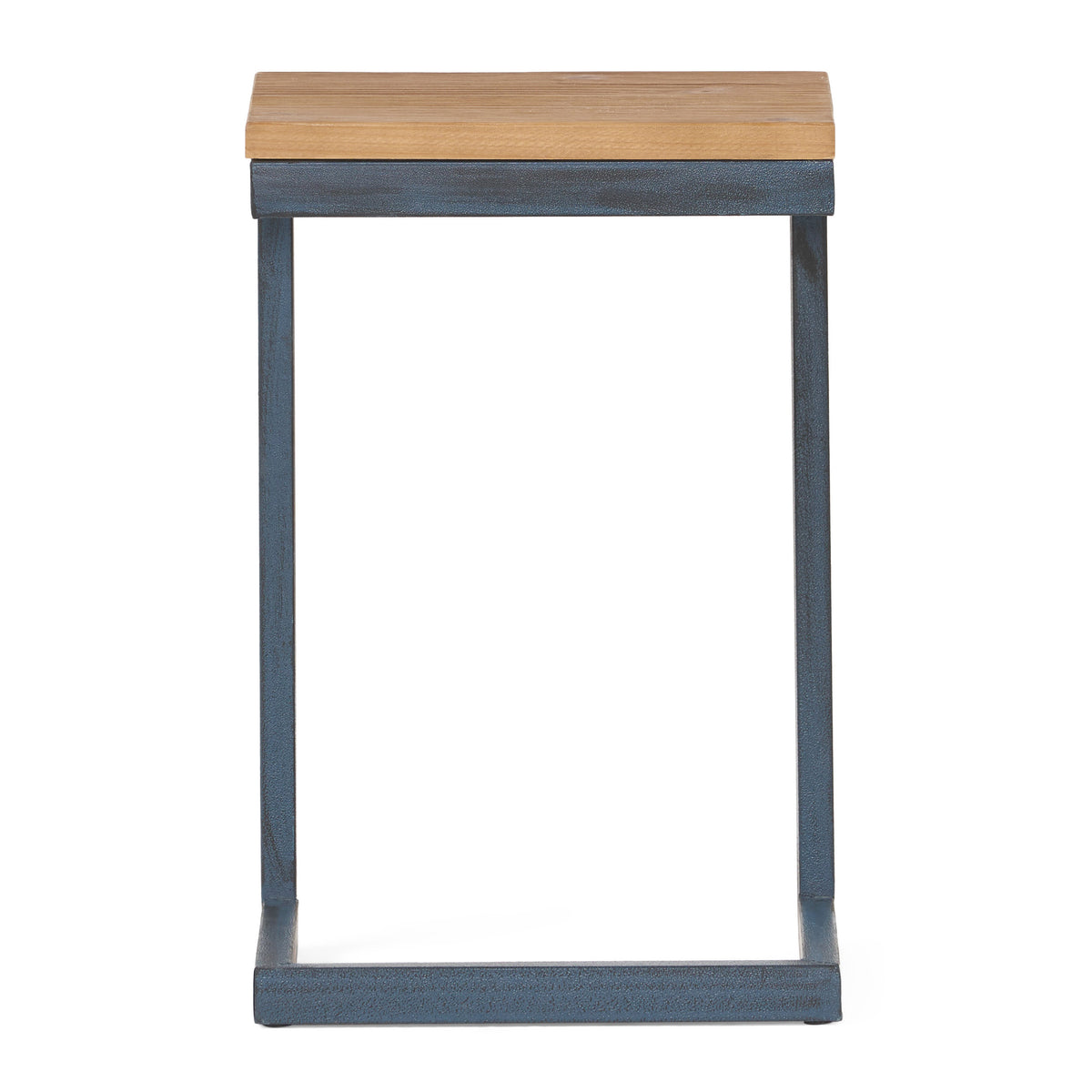 Small Antique Natural Wood End Table - Metal Base