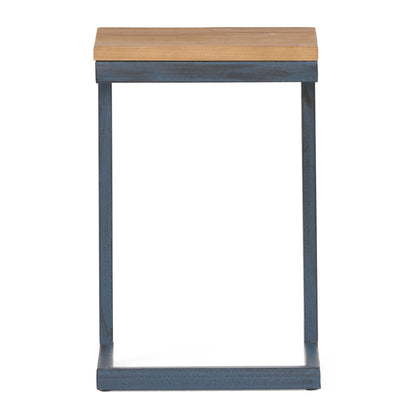 Small Antique Natural Wood End Table - Metal Base